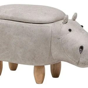 Tierhocker mit Stauraum Lederoptik hellgrau Nilpferdform HIPPO | rutschfest | leicht zu reinigen - HaustierPro