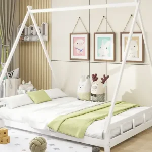 Tipi-Bett 140 x 200 cm – Einzelbett – Massivholz – inklusive Lattenrost – Farbe: Weiß - HaustierPro