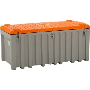 Transport- und Pritschenbox CEMO CEMbox 750, Polyethylen, 750 l, L 1700 x B 840 x H 800 mm, stapelbar, grau/orange mit Belüftungsöffnungen - HaustierPro