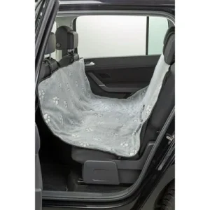 TRIXIE Autoschondecke mit Pfotenmuster und Elastikgurten gegen Verrutschen grau/schwarz, 1,4 × 1,45 m