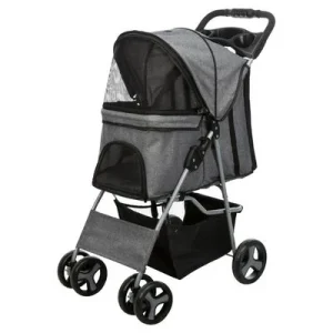 TRIXIE Buggy mit 4 Rädern für Hunde bis 15 kg grau, 47 × 100 × 80 cm