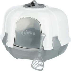 TRIXIE Ecktoilette Maro, mit Haube hellgrau/granit, 60 × 43 × 52 cm