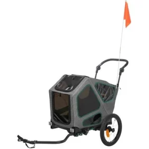 TRIXIE Fahrradanhänger für große Hunde, mit Federung grau/salbei, S, 41,5 × 59 × 78/130 cm