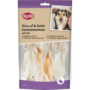 TRIXIE Kaninchenohren mit Fell 100g – Natürlicher Kauspaß für Hunde