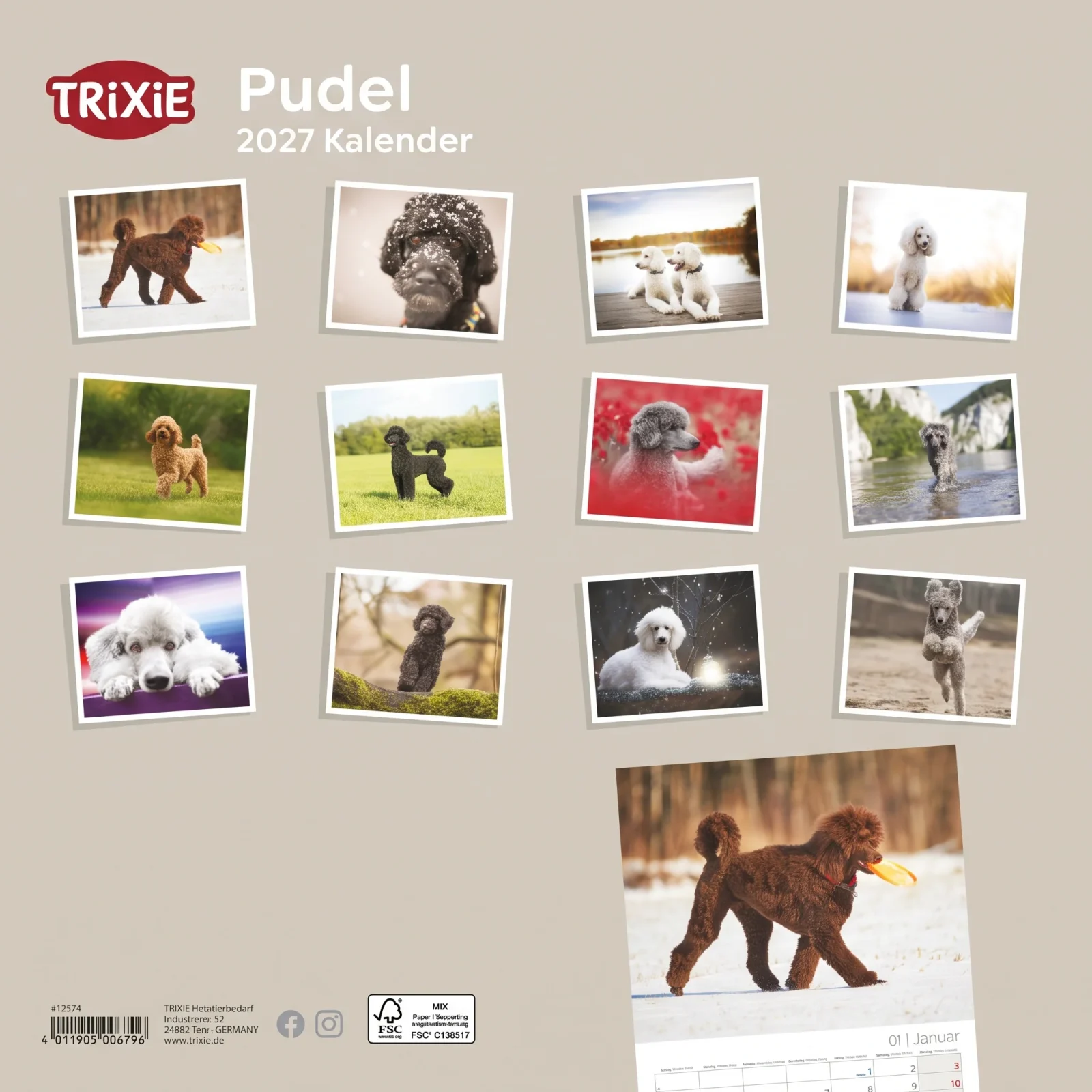 TRIXIE Pudel-Kalender 2027 – Wandkalender mit 12 Motiven - Image 2