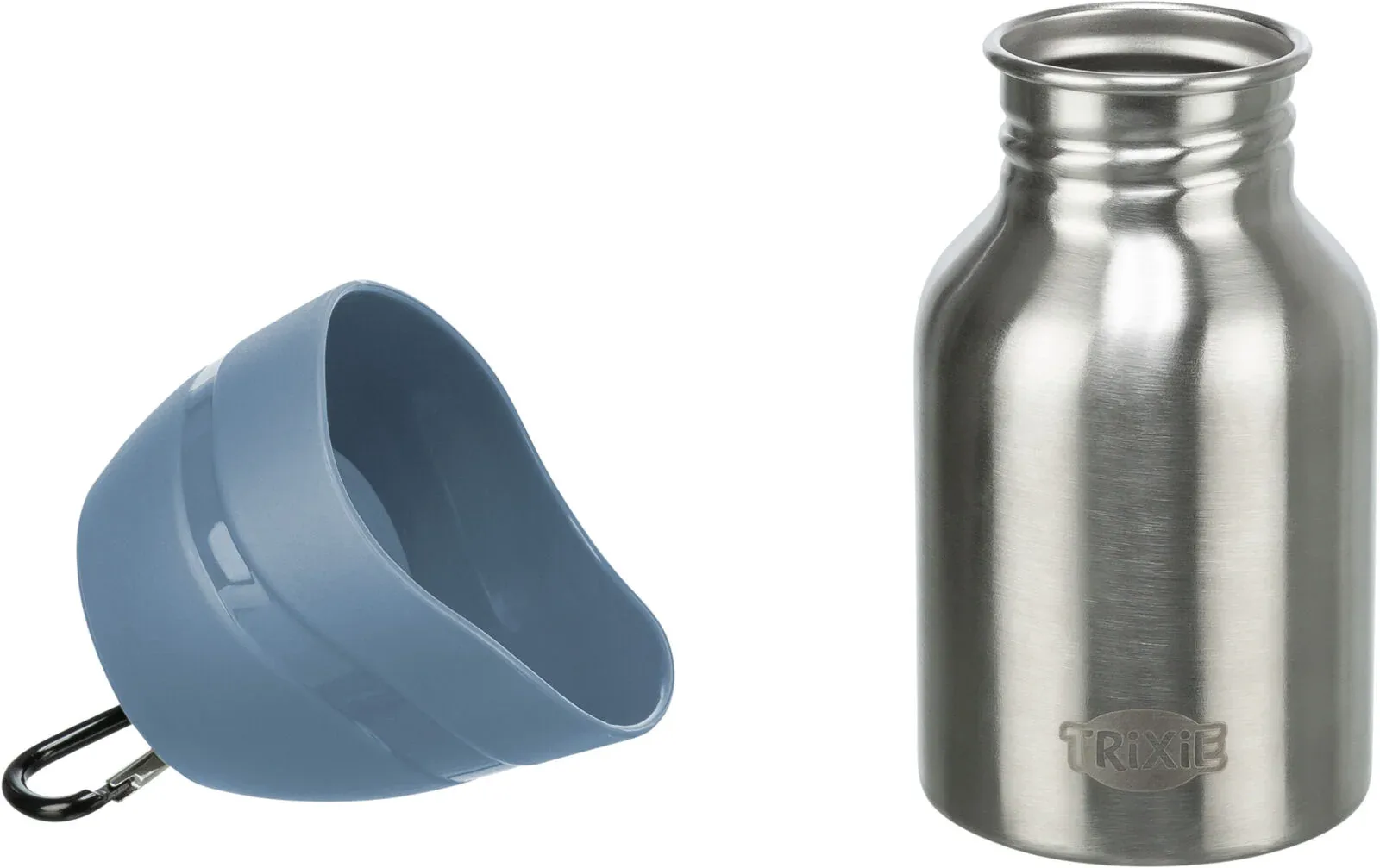 TRIXIE Trinkflasche Hund mit Napf-Deckel – Edelstahl, Karabiner, 300 ml & 750 ml - Image 2