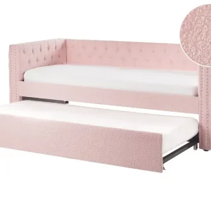 Trundle Bed Boucle GASSIN 90 x 200 cm (EU Single) Pastel Fuchsia - HaustierPro