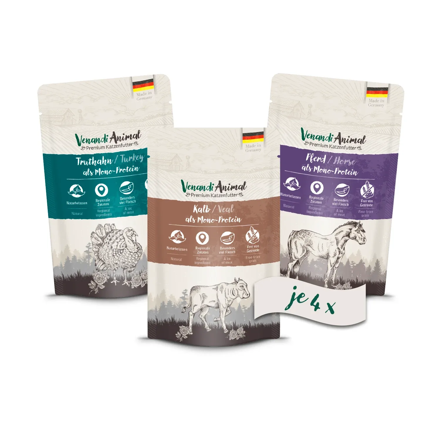 Venandi Multipack Nassfutter Pferd, Kalb, Truthahn