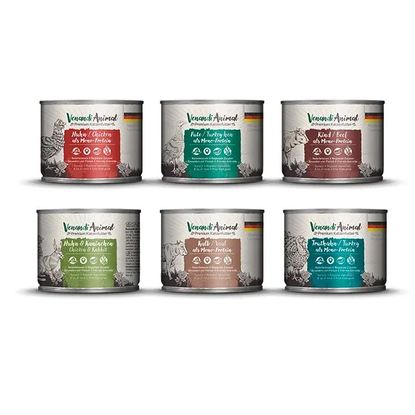 Venandi Multipack Nassfutter Rind, Pute, Huhn & Kaninchen, Huhn, Kalb, Truthahn