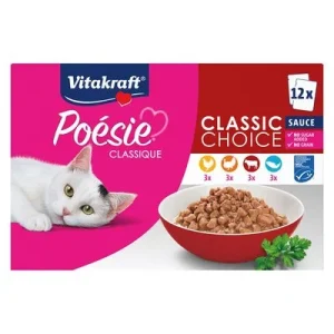Vitakraft Poésie Classic Mixpaket 12 x 85 g - Sauce (Huhn, Truthahn, Rind, Lachs)