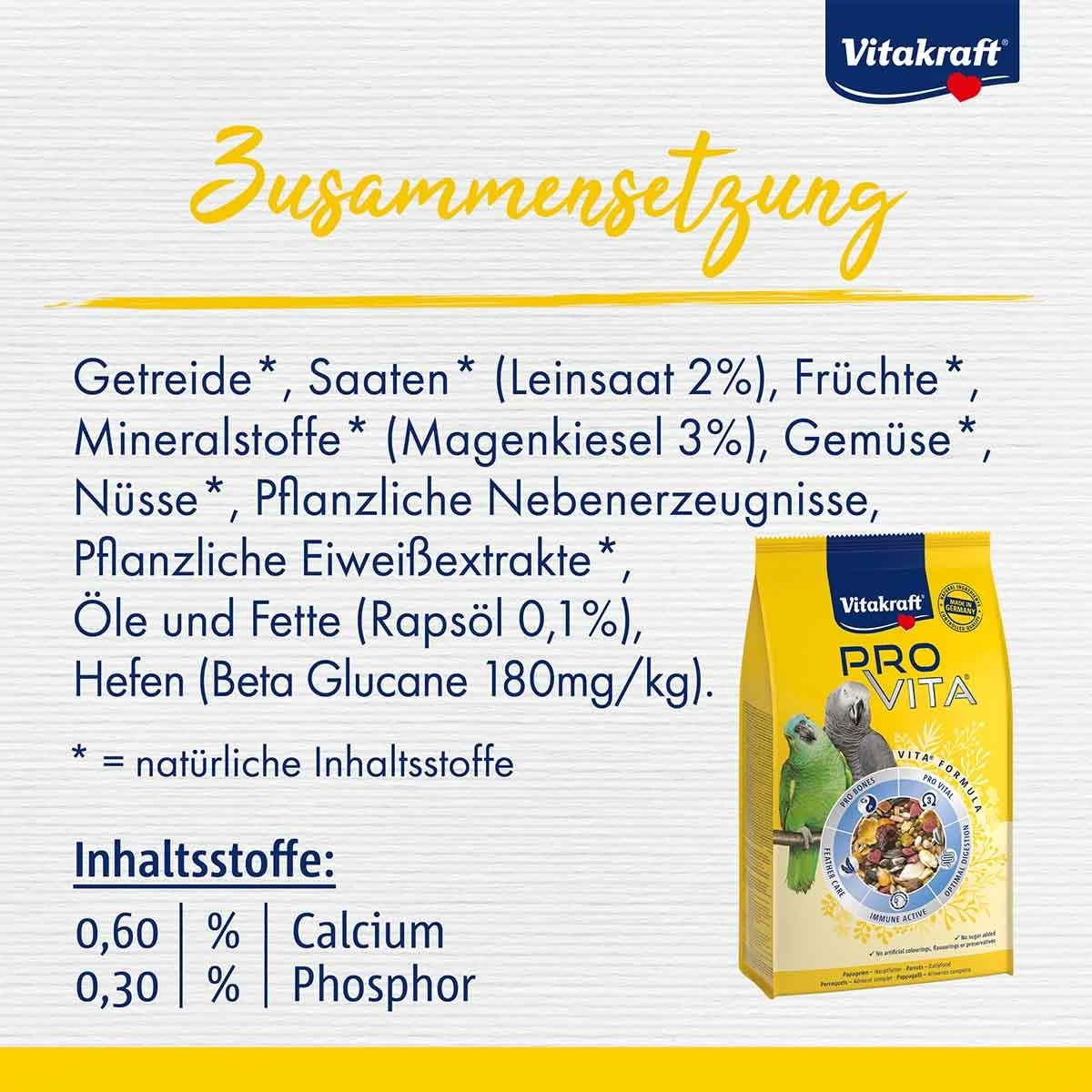 Vitakraft Vogelfutter Pro Vita Papagei - 750g - Image 2