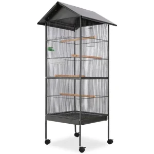 Vogelkäfig mit Dach Stahl Schwarz 66x66x155 cm Vogelhaus Voliere für nachtaktive Vögel - HaustierPro