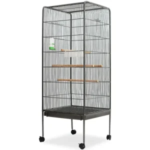 Vogelkäfig Schwarz 54x54x146 cm Stahl Voliere Vogelhaus mit Rollen - HaustierPro