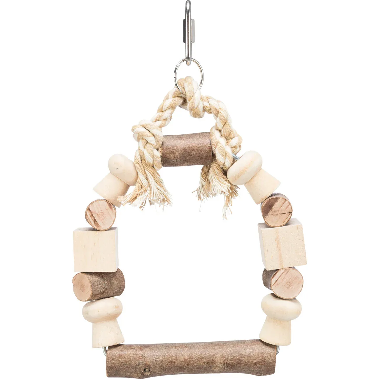 Vogelschaukel mit bunten Holzklötzchen und Tau