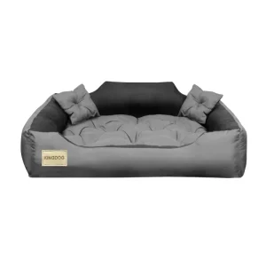 Waschbarer Bezug Hunde- und Katzenbett aus Mikrofaser mit Zwei Kissen Hundekissen Hundekorb Haustierbett Waschbar Wasserdichtes Material (Innenmaße: 60x50cm / Außenmaße: 75x65cm, Grau/schwarz) - HaustierPro