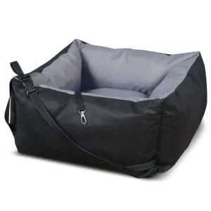 Wasserfutter-Reisebehälter Autositz für Hunde und Haustiere mit Sicherheitsgurt Hundesitz Bett Hunde-Autositz Reisebett Wasserdichtes PVC-Codura 55x55cm Schwarz/Grau - HaustierPro