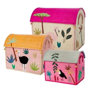 Weiches RICE Raffia Aufbewahrungshäuser - Dschungeltiere - Rosa - 3 Stk. - HaustierPro