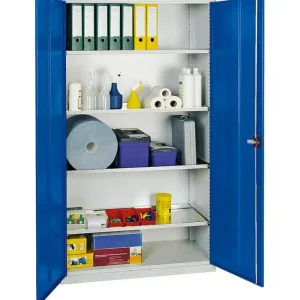 Werkzeug- u. Materialschrank Experten 2000, mit 4 Fachböden, grau/blau, B 1000 mm - HaustierPro
