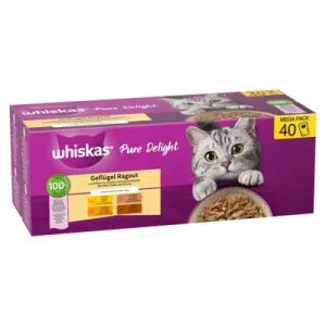 Whiskas Pure Delight 40 x 85 g Geflügel Ragout in Gelee (4 Sorten)