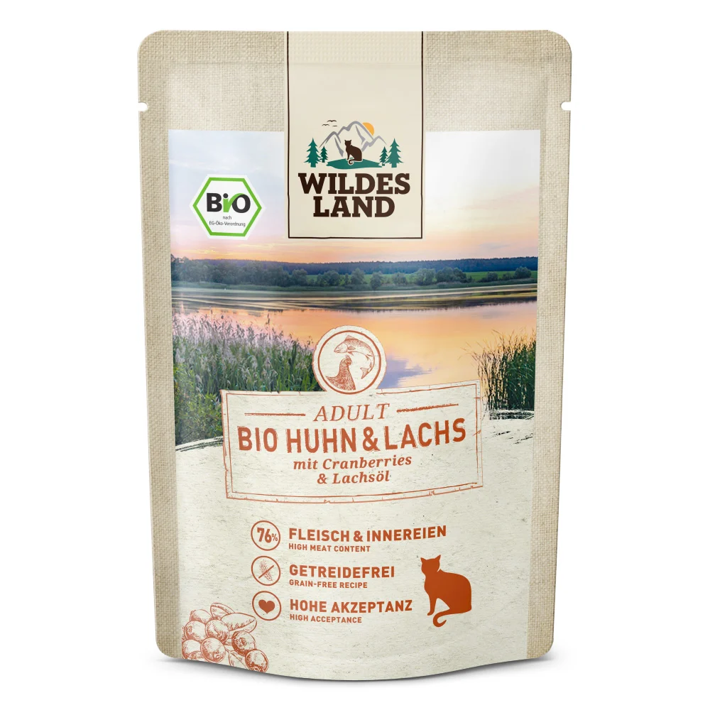 Wildes Land BIO Adult Huhn & Lachs mit Cranberry Nassfutter 12 x 85 g
