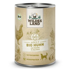 Wildes Land BIO Adult Huhn mit K眉rbis & Zucchini Nassfutter 24 x 400 g