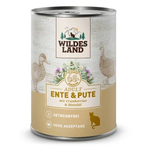 Wildes Land Classic Adult Ente und Pute mit Distel枚l Nassfutter 12 x 400 g