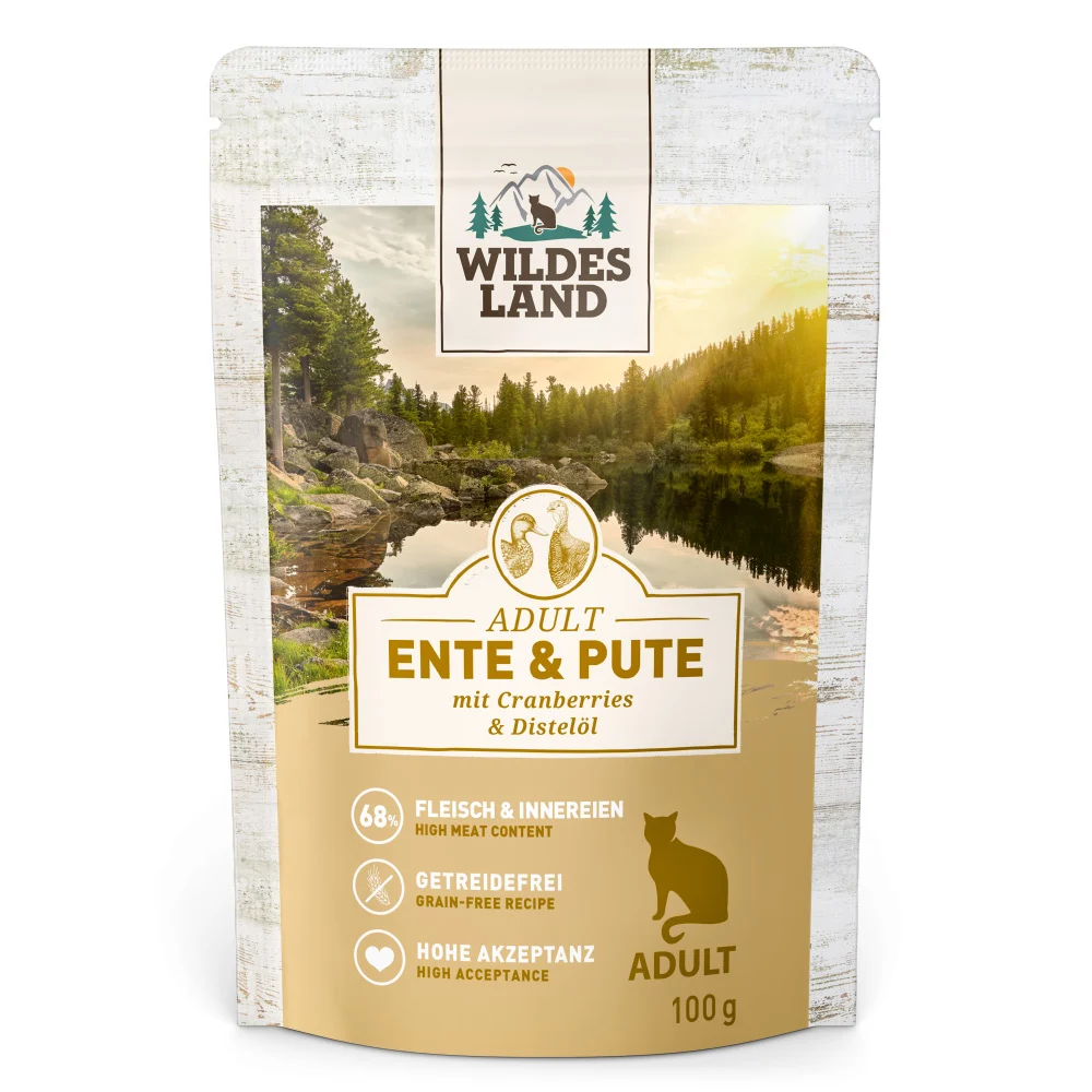 Wildes Land Classic Adult Ente und Pute mit Distel枚l Nassfutter 24 x 100 g