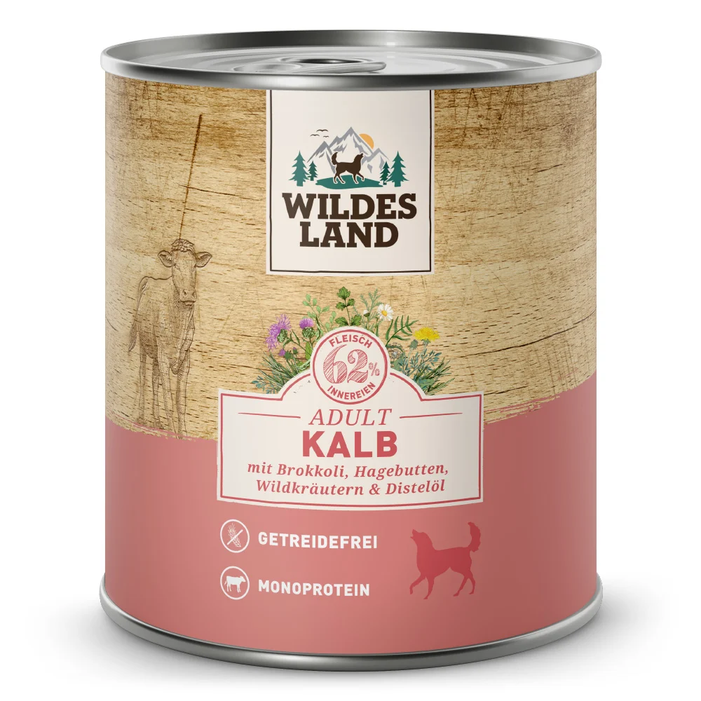 Wildes Land Classic Adult Kalb mit Brokkoli Nassfutter 12 x 800 g