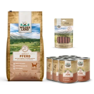 Wildes Land Classic Adult Pferd Hypoallergen Vorteilspaket Trockenfutter Snack Nassfutter 1 Paket