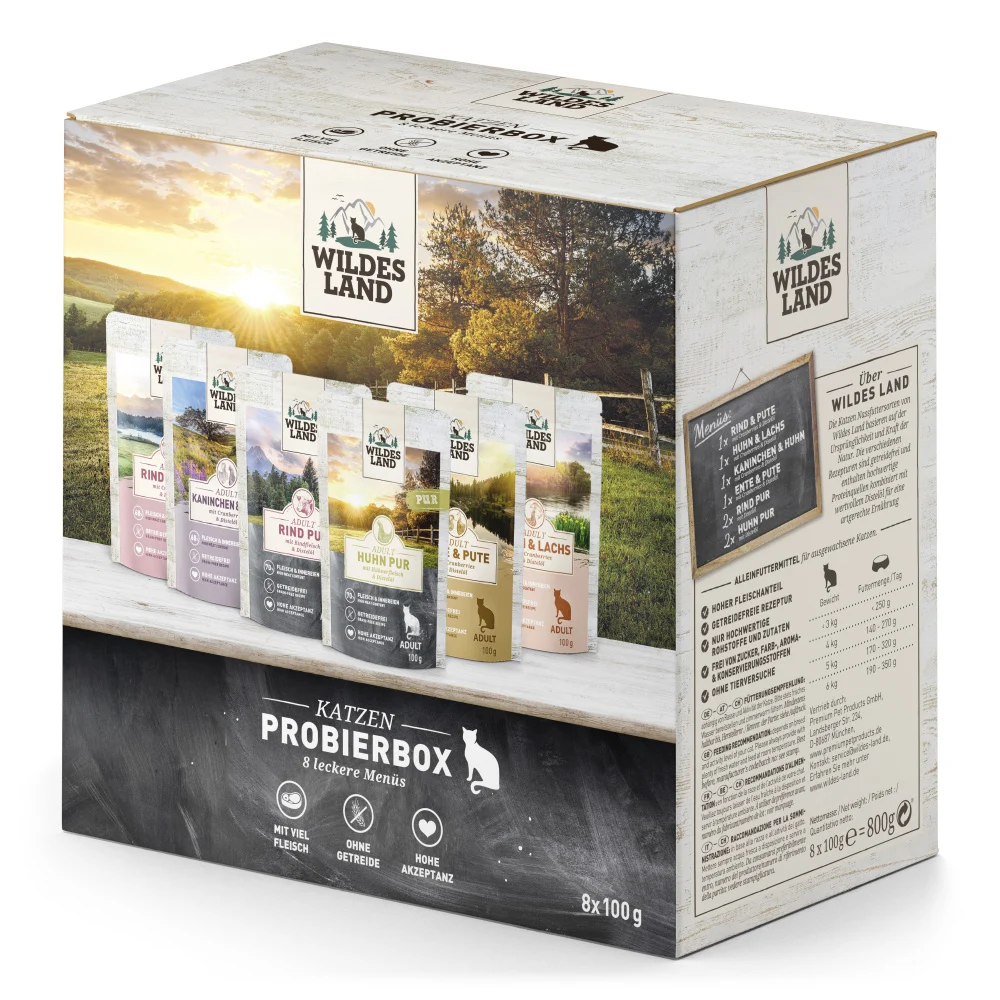 Wildes Land Classic Adult Pouch Probierbox Nassfutter 8 x 100 g