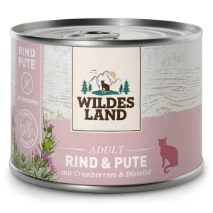 Wildes Land Classic Adult Rind und Pute mit Distel枚l Nassfutter 6 x 200 g