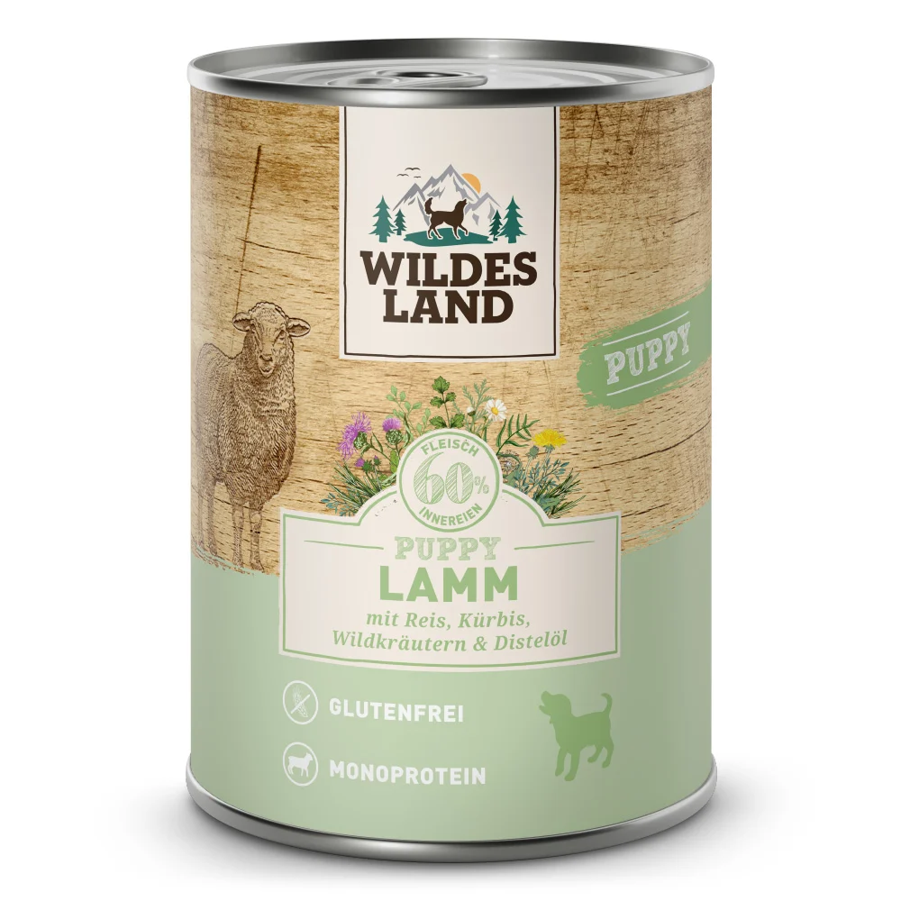 Wildes Land Classic Puppy Lamm mit Reis Nassfutter 6 x 400 g
