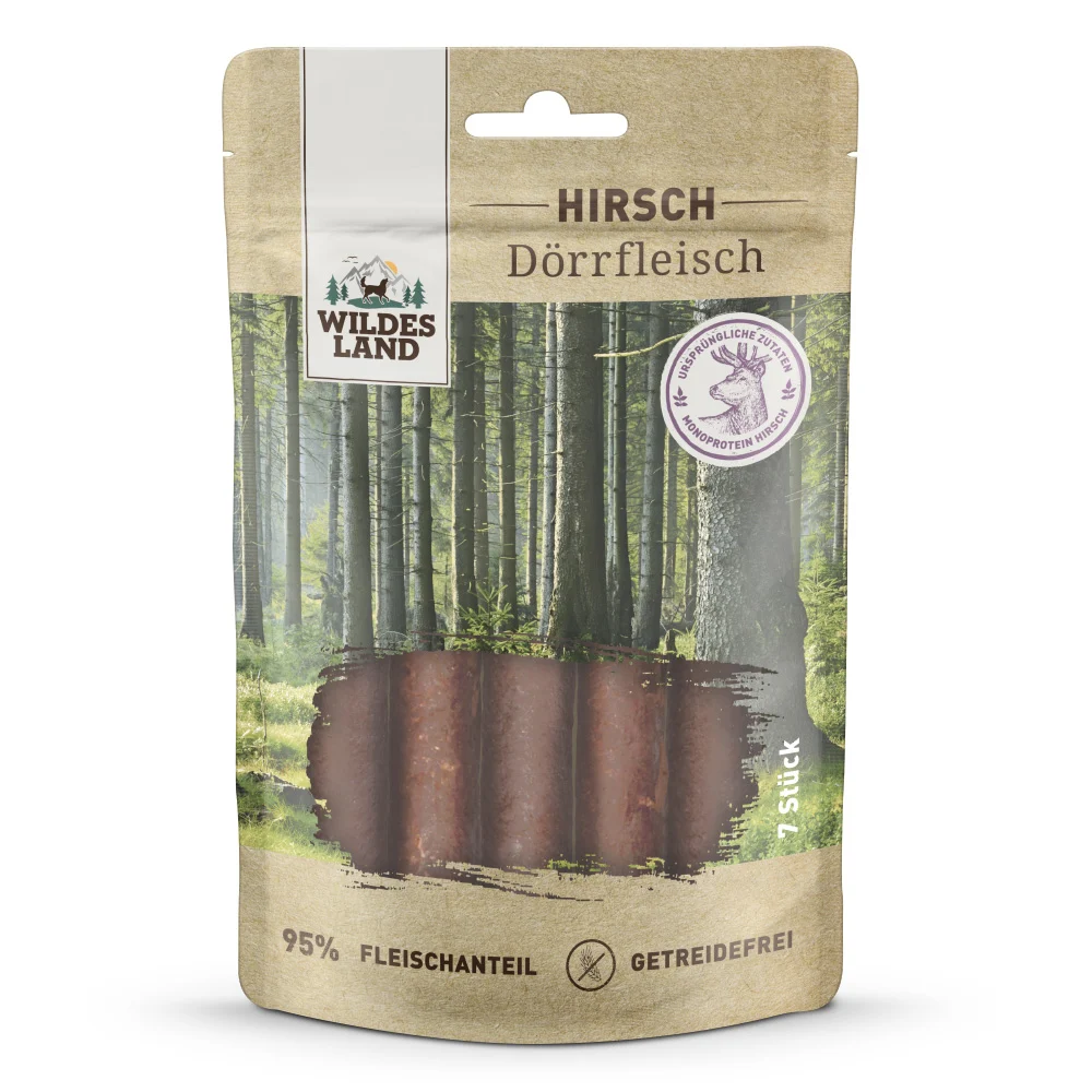 Wildes Land D枚rrfleisch Hirsch Snack 7 St眉ck