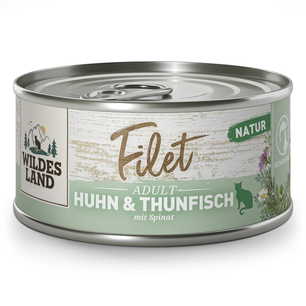 Wildes Land Filet Huhn & Thunfisch mit Spinat Nassfutter 12 x 80 g