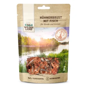 Wildes Land Fleischsnacks H眉hnerbrust mit Fisch Snack 70 g