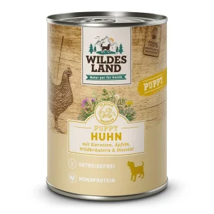 Wildes Land Hund Puppy Huhn mit Karotte, Apfel und Wildkräutern
