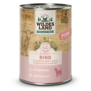 Wildes Land Hund Puppy Rind mit Süßkartoffel, Apfel und Wildkräutern