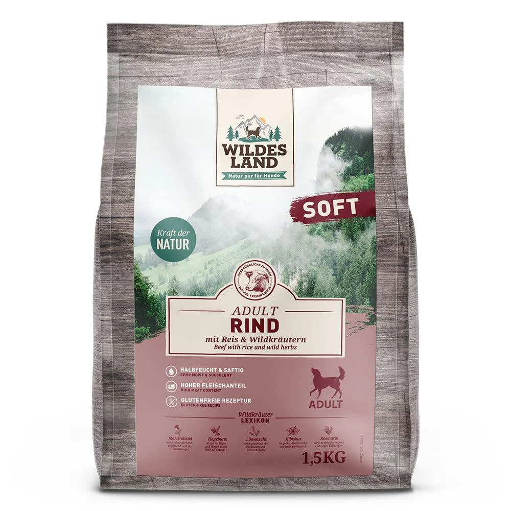 Wildes Land Hund Rind mit Reis und Wildkräutern Soft