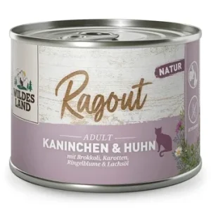 Wildes Land Katze Ragout Kaninchen und Huhn mit Brokkoli