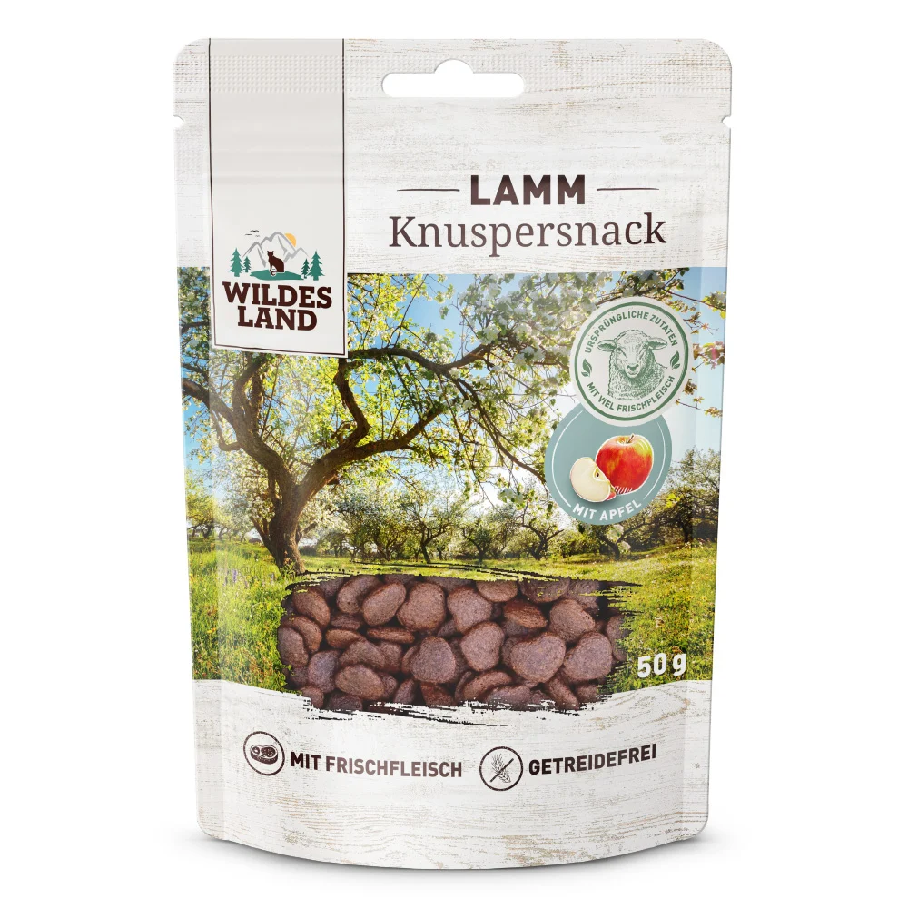 Wildes Land Knuspersnack Lamm mit Apfel Snack 50 g