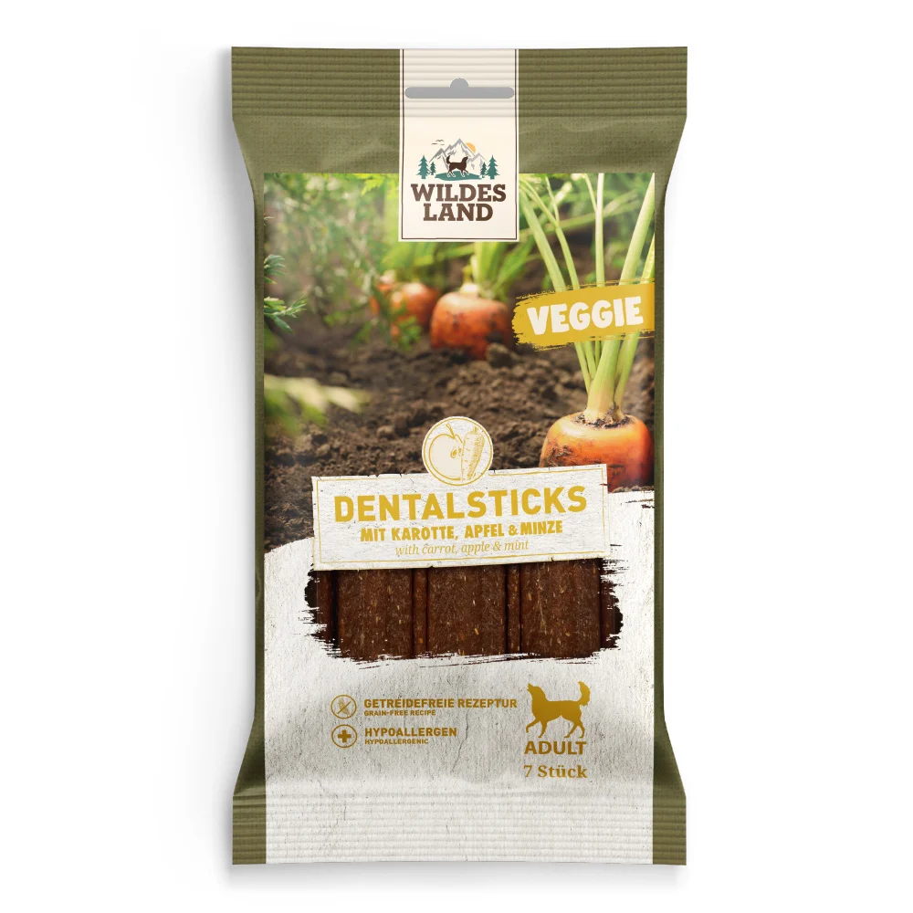 Wildes Land PawPrint Veggie Adult Dentalsticks mit Karotte Snack 180 g