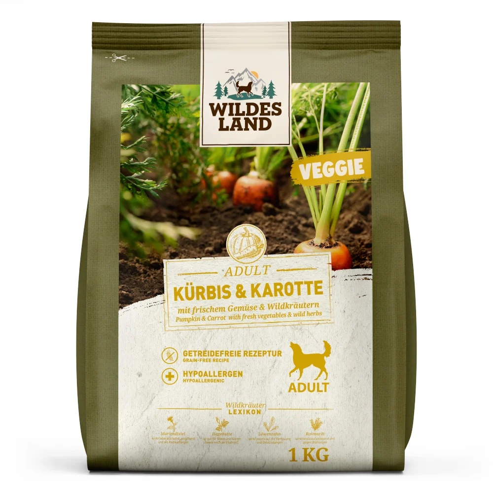 Wildes Land PawPrint Veggie Adult K眉rbis & Karotte Trockenfutter 5 x 1 kg