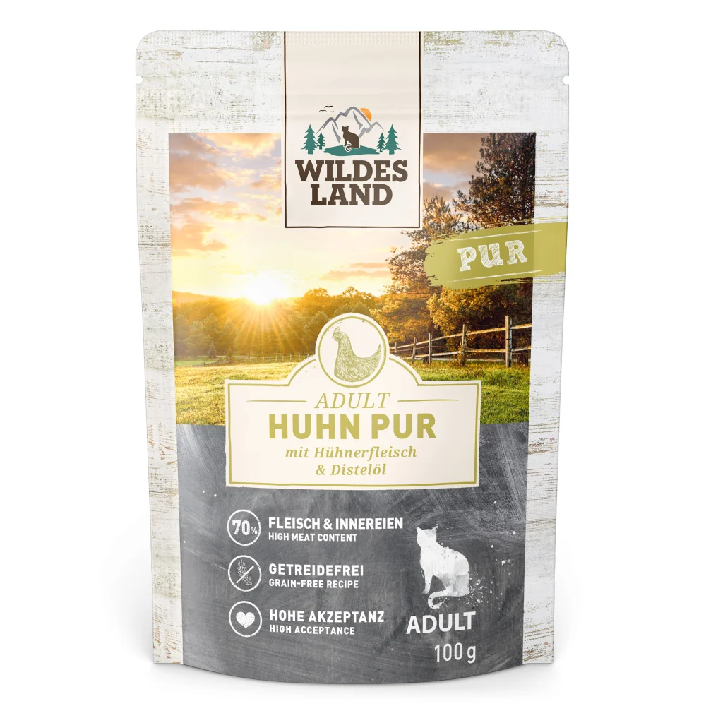 Wildes Land PUR Adult Huhn mit Distel枚l Nassfutter 24 x 100 g