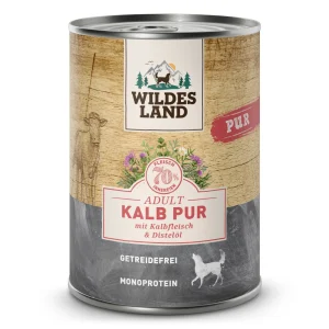 Wildes Land PUR Adult Kalb mit Distel枚l Nassfutter 6 x 400 g
