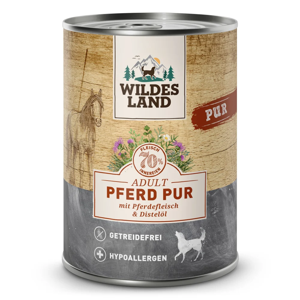 Wildes Land PUR Adult Pferd mit Distel枚l Nassfutter 12 x 400 g