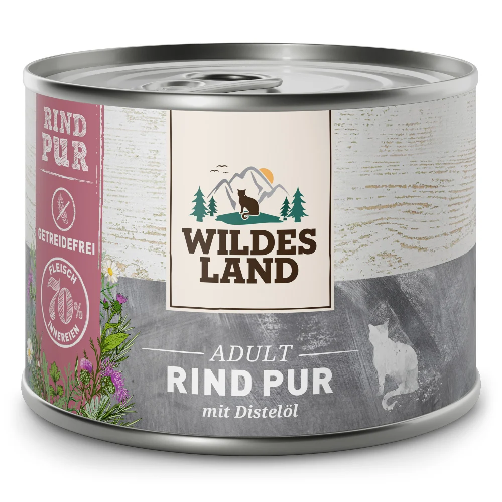 Wildes Land PUR Adult Rind mit Distel枚l Nassfutter 6 x 200 g