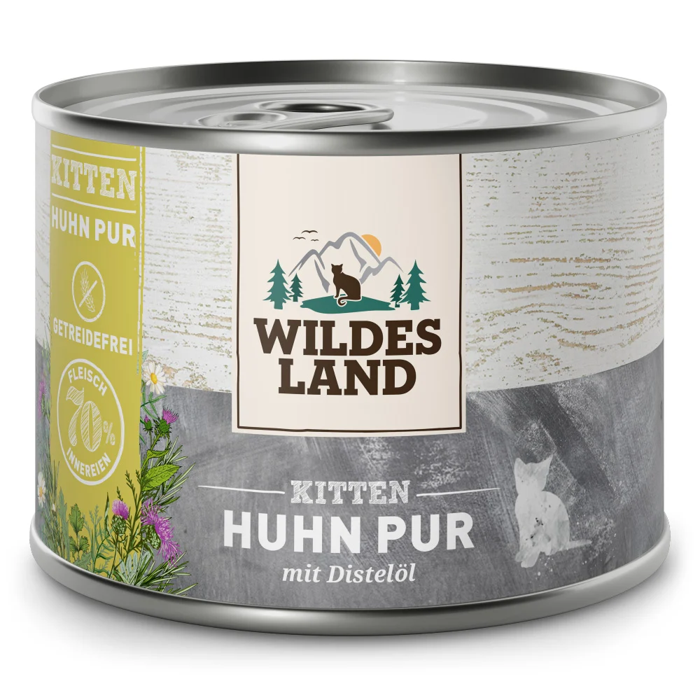 Wildes Land PUR Kitten Huhn mit Distel枚l Nassfutter 6 x 200 g