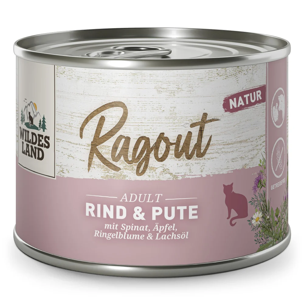 Wildes Land Ragout Rind & Pute mit Spinat Nassfutter 6 x 180 g