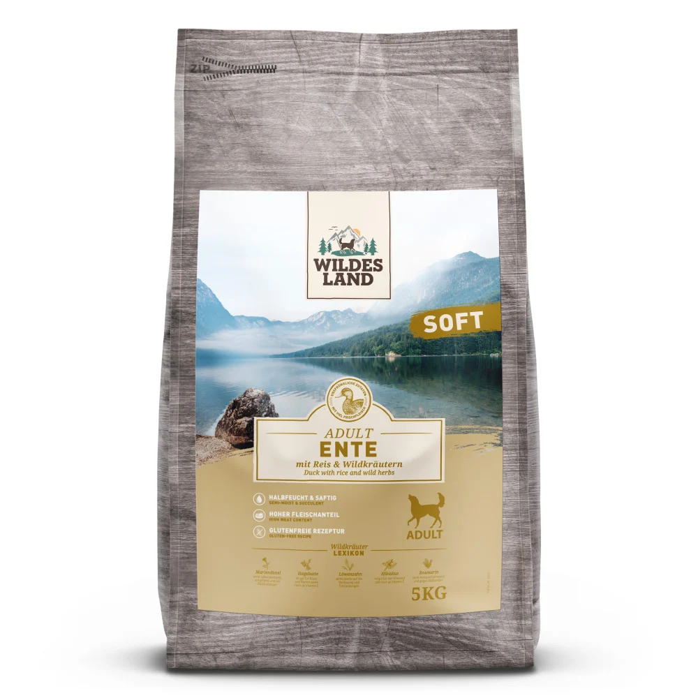 Wildes Land Soft Adult Ente mit Reis und Wildkr盲utern Trockenfutter 5 kg