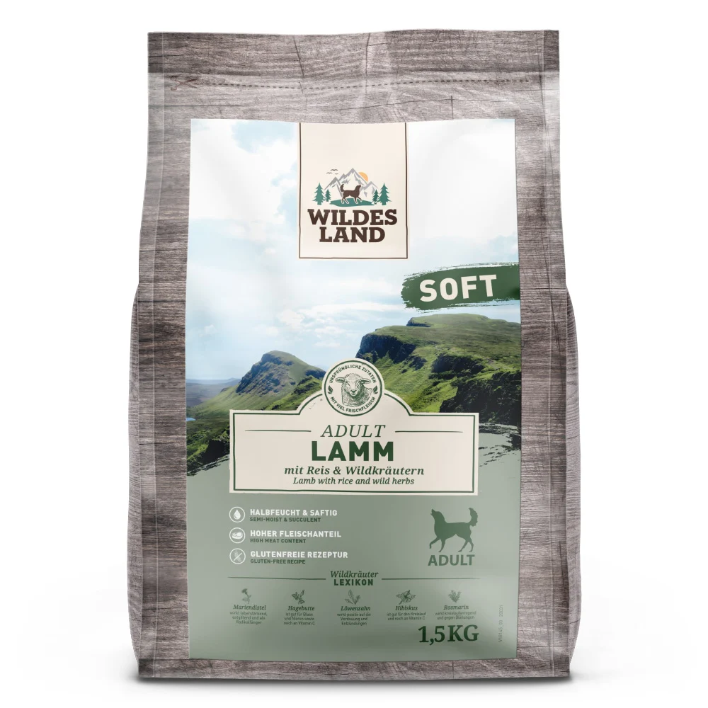 Wildes Land Soft Adult Lamm mit Reis und Wildkr盲utern Trockenfutter 1,5 kg